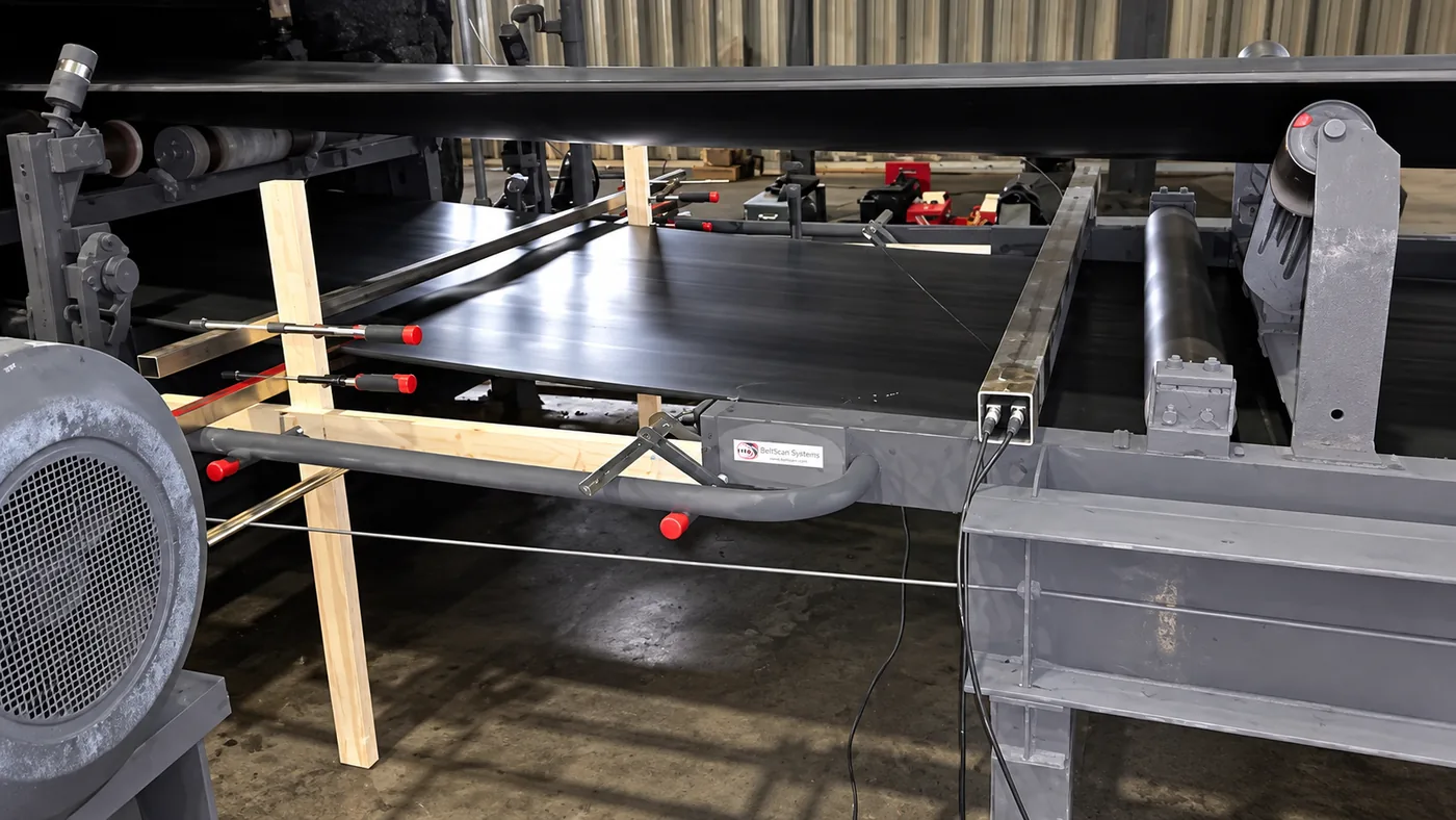Scanner in position with the belt running